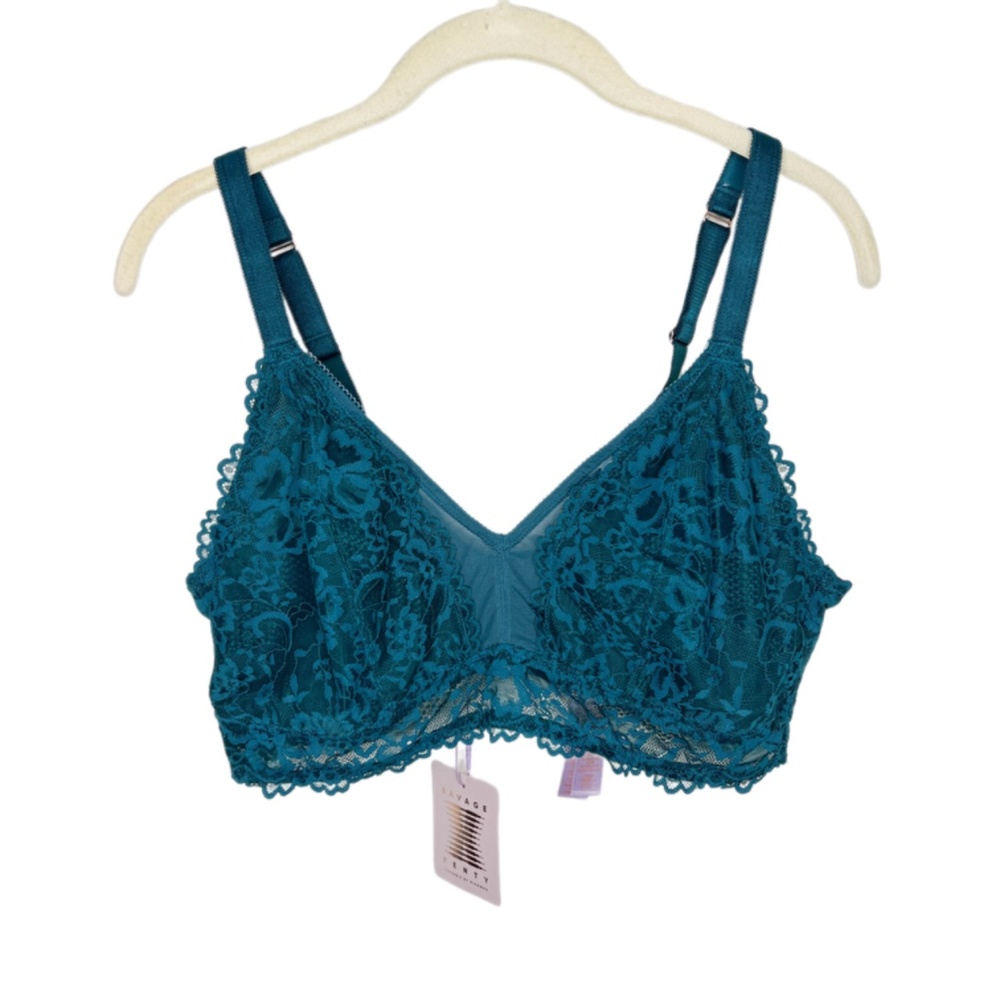 NWT Savage X Fenty | Blue Lace Double Plus 2X Floral Lace & Mesh Bralette